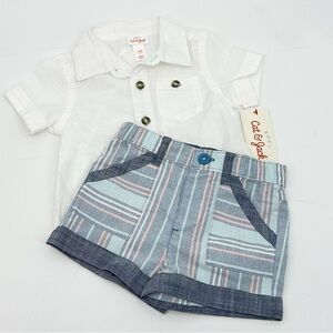 Cat & Jack Baby Boy 2-Piece Outfit Button Down Shirt & Chambray Shorts 3–6M NWT